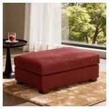 41.5 in. Red Corduroy Ottoman with Wood Legs