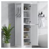 White Linen Freestanding Cabinet with Hook