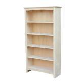 60 in. Unfinished Wood 5-shelf Bookcase