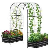Raised Garden Bed with Arch Trellis Black