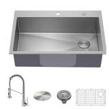 KRAUS Loften 33" Drop-In Sink, 18G, Faucet