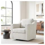 Pinstripe Gray Linen Swivel Barrel Chair