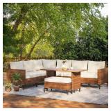Brown 8-Pc Wicker Patio Set with Ottoman
