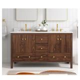Rory 60" Double Sink Vanity, Walnut Top