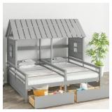 Twin Wood House Platform Bed for Kids, Gray