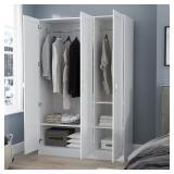 White 3-Door Wardrobe with Rod & Storage