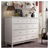 (Box 2 Only) White Wood 9-Drawer Dresser 37"Hx55"