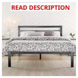 Queen Black Metal Platform Bed with Headboard