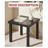 Black Patio Side Table w/ Tempered Glass Top