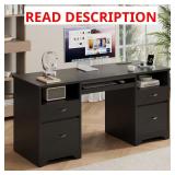 59 in. Rectangular Black Desk with Drawers