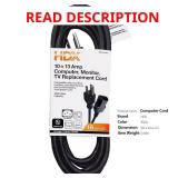 10 ft 16/3 Computer/Monitor/TV Cord, Black