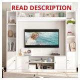White Wood TV Stand for 57" TVs with Shelves