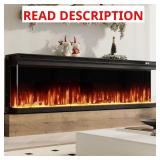 60 in. Wall Mount Fireplace, Black, WiFi