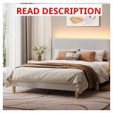 Light Gray Wood Frame Queen Bed with LED