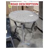 Round light grey wicker end table