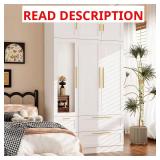White Wood 47 in. 6-Door Armoires, Mirror