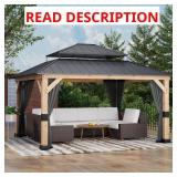 Wood Patio Gazebo with Steel Roof & Netting