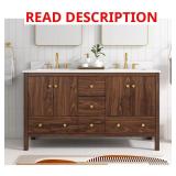 Rory 60" Double Sink Vanity, Walnut Top