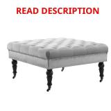 Isabelle Gray Velvet Tufted Ottoman 34.6 in