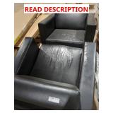2 faux black leather arm chairs seats are worn