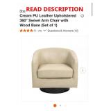 2x bid Cream PU Leather Swivel Arm Chair with Woo