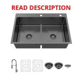 33 in. Drop-In Double Bowl Sink with Faucet