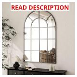 Black 24x36 Arched Windowpane Mirror