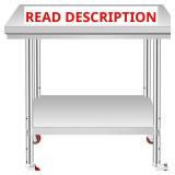 36 x 24 in. Stainless Steel Table, 4 Wheels
