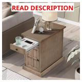 Antique Brown Wood End Table with USBs