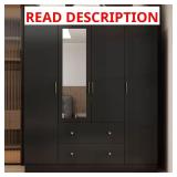 Black Wood Grain 63 in. W 4-Door Armoire