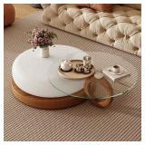 Beige Round Glass Nesting Coffee Table