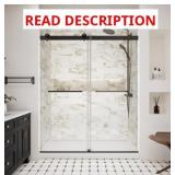 Matte Black Frameless Shower Door 56 60"
