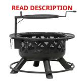 Outdoor Wood Fire Pit with Grill, 32" Black