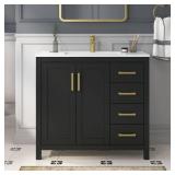 Raven 37 in. Black Bath Vanity, 4 Drawers
