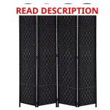 6 ft Tall Wicker 4-Panel Room Divider - Black