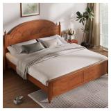 Oak Brown Wood Frame King Bed with Headboard