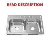 33 in. Drop-In 50/50 Sink, 22 Ga SS