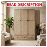 Greige Oak Chifferobe with Rattan Doors