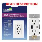Leviton Decora 15A USB-C Charger, White