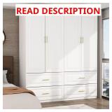 White Wood 63" W 4-Door Wardrobe