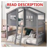 Gray Twin Over Twin Wood Bunk Bed with Ladder