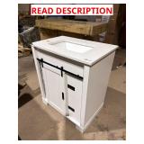 30" vanity with hardwood style doors, damaged top