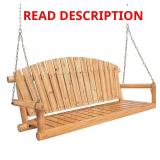Brown Log Wood Porch Swing with Chains