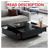 Black Square Wood Coffee Table with 4-Drawer