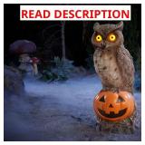 Grave & Bones Hand-Painted LED Owl on Pumpkin