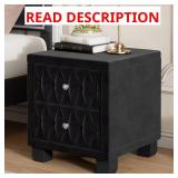 Elegant Black 2-Drawer Velvet Nightstand