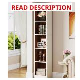 Tall White & Oak 5-Shelf Corner Bookcase