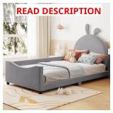 Gray Wood Frame Twin Bed with Rabbit Ear