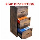 3-Drawer Locking File Cabinet - Burnt Wood