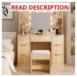 Oak-colored Vanity Set: 10 bulbs, 7 drawers